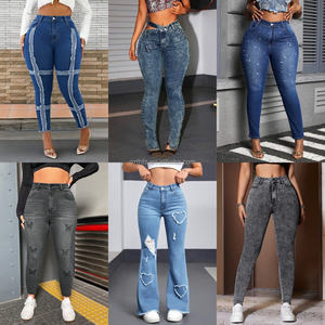批发哥伦比亚女式紧身牛仔裤高腰和臀部提升踝扣紧身铅笔裤牛仔面料 - Product Image 1