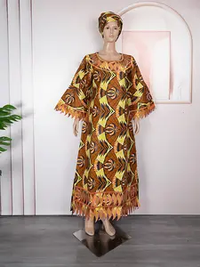 Vestido de cera africano personalizado H & D, vestido tradicional solto de verão, mangas curtas