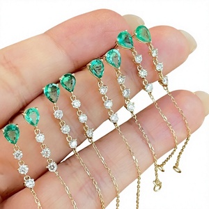 LUOWEND 18K Yellow <b>Gold</b> Drop <b>Earrings</b> with Natural <b>Emerald</b> for Women-Wedding & Party Occasions - Product Image 2