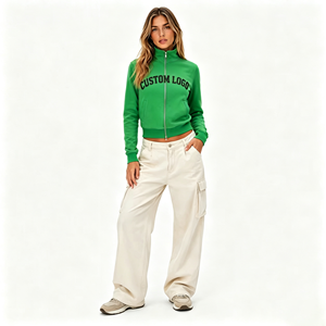 Sweat-shirt court à col montant imprimé rétro américain pour femme avec logo personnalisé - Product Image 2