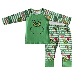 Good quality ODM OEM baby boys loungewear toddler green pajamas sets kids christmas outfits