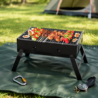 Barbecue portable pliable en acier carbone noir pour camping extérieur, avec grille sans charbon, sans assemblage requis