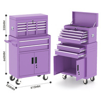 Chariot à outils mécanicien violet en acier avec tiroirs, armoire de service mobile, système de verrouillage à clé, capacité de 300 kg pour l'entretien automobile