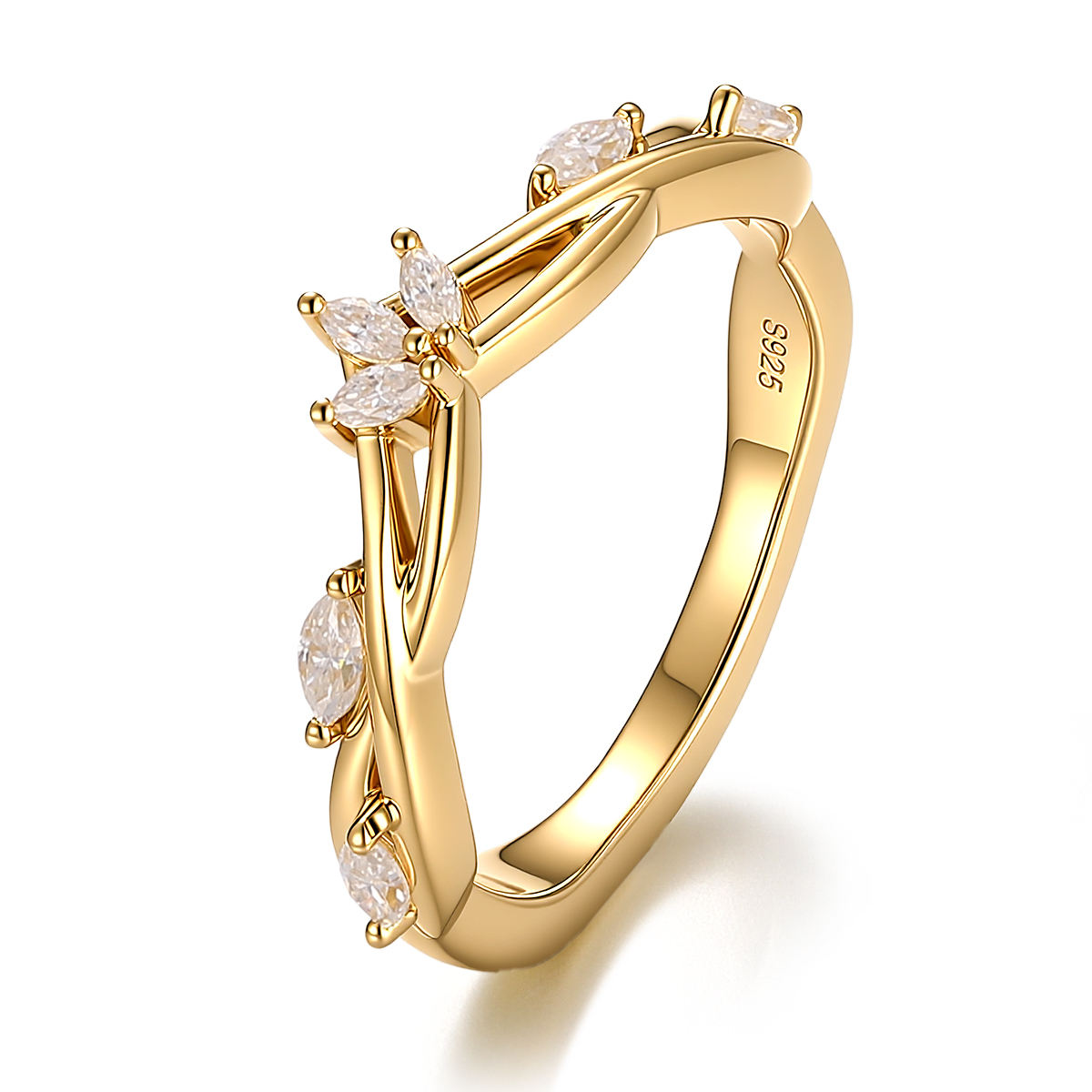 Bague en or massif 10K véritable avec moissanite et diamants.