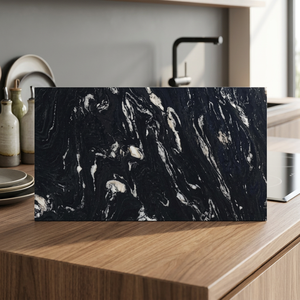 Très demandée prochainement : Dalle de granit noir céramique graphite moderne, polie et flamée, découpée sur mesure pour revêtements de sol, comptoirs et crédences - Product Image 3