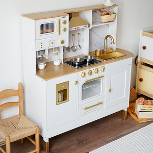 Ensemble de cuisine <span class=keywords><strong>en</strong></span> <span class=keywords><strong>bois</strong></span> pour enfants avec machine à café dorée, jouet éducatif de simulation de jeu de rôle pour enfants. QA0013 - Product Image 2