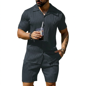Men Summer <b>Knitted</b> Embroidered 100% Cotton Quick Dry Short Sleeve Custom Logo Joggers Suits <b>Set</b> Shirt and Short <b>Set</b> - Product Image 1