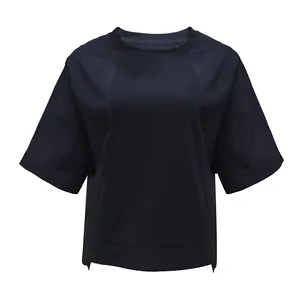 Custom high selling excellent quality female tops short sleeve round neck solid black T-shirt for women garment