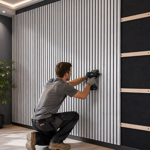 Pannello Acustico in Legno con Venatura a Doghe, Rivestimento in PU Fonoassorbente, Pannello Decorativo <span class=keywords><strong>per</strong></span> Casa, Palestra, Soggiorno, Rivestimento Murale - Product Image 4