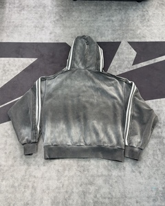 Sudadera con capucha y cremallera para hombre, de pana de algodón, con estampado DTG Kornit personalizado, estilo vintage lavado, con letras de espinas de <span class=keywords><strong>Death</strong></span> Metal, de peso pesado y ecológica - Product Image 3