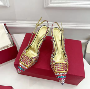 Sandales de luxe à talons hauts pour femmes, à bout pointu, ouvertes à l'arrière, rehaussantes, pour l'extérieur, style escarpins - Product Image 1