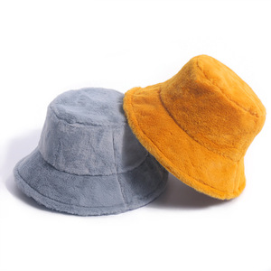 Dame hiver vacances en plein air Panama chapeau chapeau de pêche couleur unie épaissi doux chaud femmes fausse fourrure fourrure seau chapeaux - Product Image 2