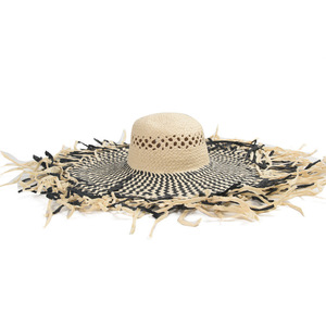 Chapeau de soleil de plage tendance pour femmes, nouvelle arrivée 2024, style décontracté, bord brut, large bord, deux tons, tissé en papier, chapeau souple - Product Image 5