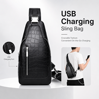 Sac à bandoulière en cuir véritable pour homme, tendance, été, décontracté, pour affaires, avec port USB, motif crocodile, grande capacité