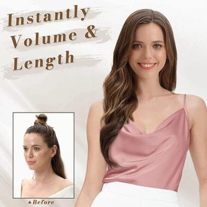 Extensions de cheveux synthétiques bouclés à clipser couleur <span class=keywords><strong>châtain</strong></span>, 5 pièces, 18 pouces de long, épaisses et douces, pour femmes, pour usage quotidien et soirées - Product Image 6