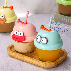 Vaso de Vidrio con Pajita Mini para Café o Agua, Diseño de Dibujos Animados Moderno y de Alta Calidad para Parejas, Vaso de Vidrio Mini Kawaii - Product Image 3