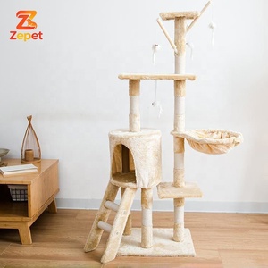 Arbre à chat de luxe <span class=keywords><strong>du</strong></span> sol au plafond, grande tour à chat en bois avec griffoir pour chat Maine Coon - Product Image 1