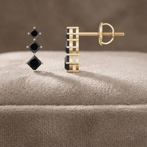 Boucles d'oreilles clous en diamant noir taille princesse de luxe naturel, or 10K 14K 18K et argent 925 935, pour femme, mariage, anniversaire, soirée - Product Image 1