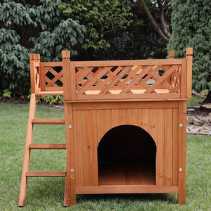 SDD001 Cage de luxe en bois de sapin avec balcon surélevé, maison pour animaux de compagnie, imperméable, pour l'extérieur et l'intérieur, chenil pour petits et moyens chiens - Product Image 1