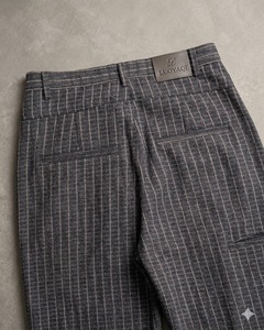 <span class=keywords><strong>Pantalon</strong></span> décontracté plissé ample à rayures fines vintage <span class=keywords><strong>en</strong></span> coton et <span class=keywords><strong>laine</strong></span> coupe droite pour <span class=keywords><strong>homme</strong></span>, style streetwear personnalisé OEM - Product Image 4