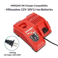 Chargeur rapide pour batteries Li-ion Milwaukee M12 M18 12V 18V avec protection contre les surcharges et arrêt automatique
