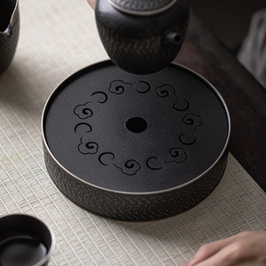 Round Pottery <b>Tea</b> Tray With Water Storage For Kung Fu <b>Tea</b> <b>Set</b> Heat Resistant Household Teapot Holder Afternoon <b>Tea</b> Use - Product Image 4