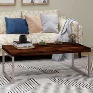 Table basse moderne faite à la main avec finition grain de bois et cadre en métal robuste, idéale pour le bureau à domicile et les coins décoratifs - Product Image 2