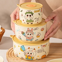 Keramik Cartoon Shin Chan Dreistufige 4-Fach Mikrowellengeeignete Frischhaltedose mit Deckel Obst Bento-Box