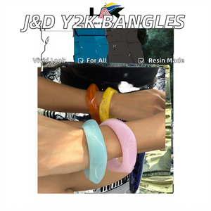 J&D Y2K <b>Cute</b> Irregular Recycled Resin Bangles Pink Blue Colorful Chunky Party Wearing Fashionable Bangle - Product Image 2