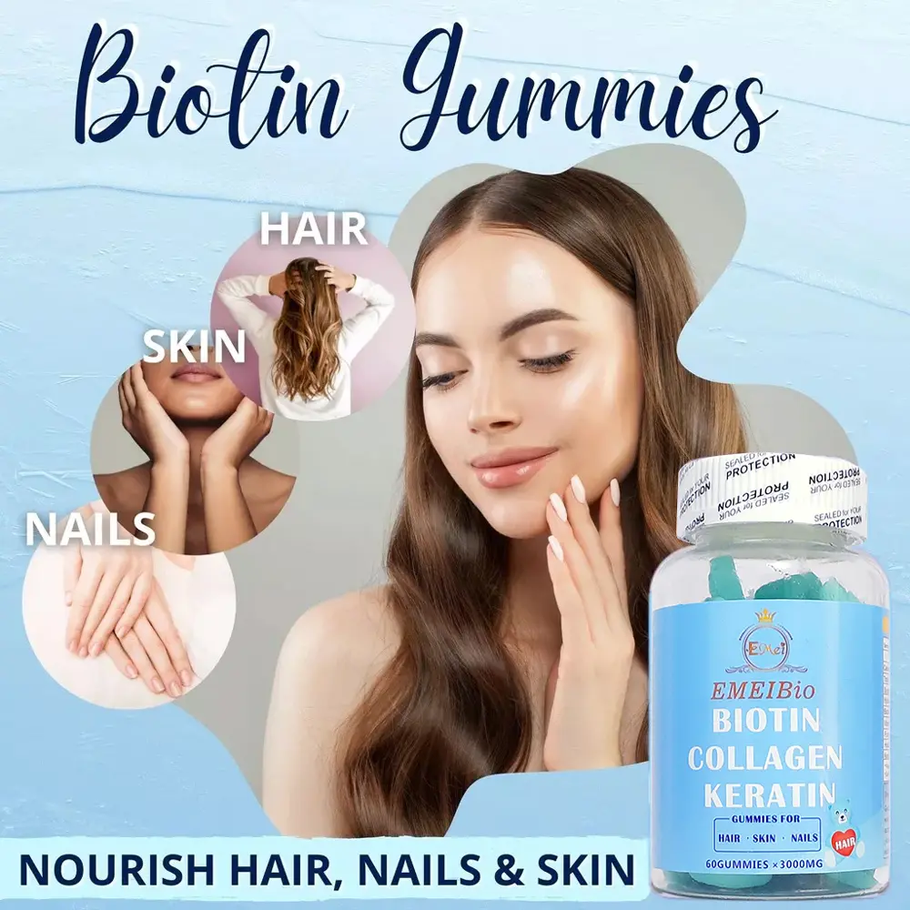 Biotina-gomitas vegana de 10000mcg para el crecimiento del cabello, para la piel, 3 en 1, con biotina weber