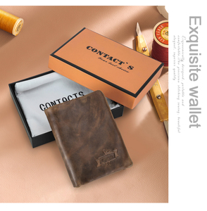 Ví da nam gấp ba kiểu cổ điển Contact's Wholesale, chất liệu da Crazy Horse, ví đựng thẻ và tiền xu bằng da thật - Product Image 6