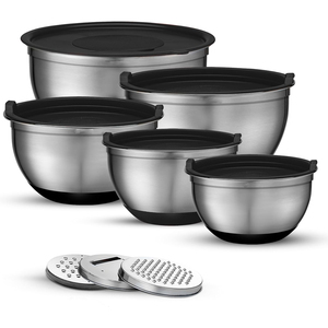 Ensemble de bols à salade modernes en acier inoxydable, écologiques, polis, avec couvercle râpeur, 5 pièces, couleur personnalisée, logo, non revêtus, pour usage domestique - Product Image 6