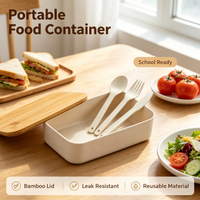 Boîte à lunch japonaise en plastique PP avec couvercle en bambou compatible micro-ondes, récipient portable pour aliments, idéal pour l'école, la cuisine et le camping