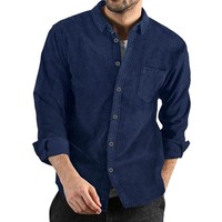 Kemeja Kasual Pria Bahan Corduroy Lengan Panjang Kancing Depan Warna Solid Kemeja Kerja Vintage dengan Saku Dada
