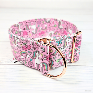 Collar de perro unicornio de tela de galgo rosa de diseñador de lujo, proveedor de mascotas al por mayor, Collar de perro Martingale de deslizamiento limitado - Product Image 2