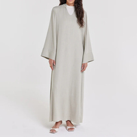 Abaya en Lin Modeste Personnalisée de Haute Qualité, Robe Musulmane Légère et Respirante pour Femme, Vêtement Islamique Fermé Dubaï 2024 Aïd