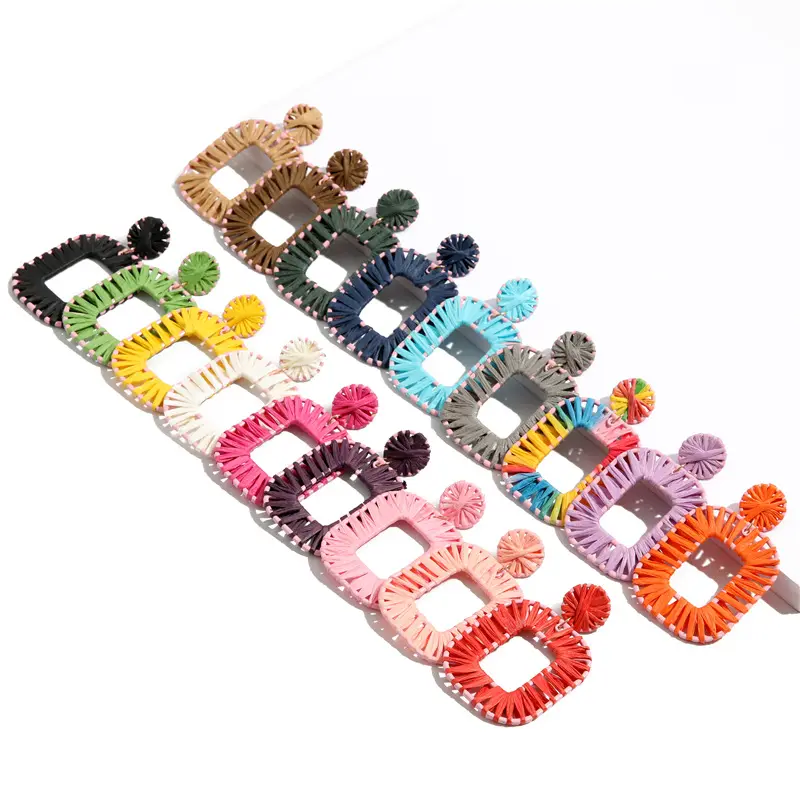 Brincos de arco-íris personalizado, brincos de brinco feito à mão com borlas geométricos para rafia rio de rafia