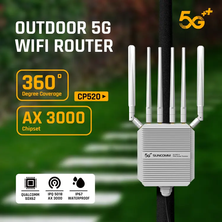 Modem luar ruangan 5G baru cocok untuk 4*4 antena MIMO tahan air IP67 2.5Gbps antarmuka kecepatan tinggi POE rumah bertenaga Router 5G