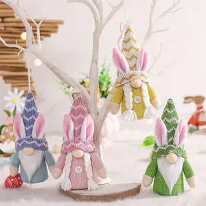 复活节装饰创意可爱的兔子耳朵娃娃吊坠针织布料无脸侏儒兔子装饰品家庭儿童节日