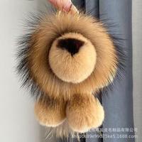 Peluche Lion Mignon en Vraie Fourrure de Raton Laveur et Lapin Rex, Jouet en Peluche, Ornement à Suspendre au Sac pour Bébé, Style Haut de Gamme Fait Main, 31-50cm, Tendance