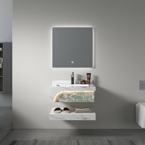 Mueble de baño moderno de doble capa Mable Rock Slate, mueble de lavabo ovalado con iluminación, juego de baño para hotel y escuela - Product Image 2