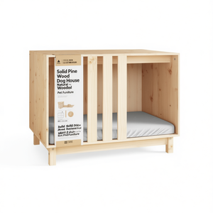Casa para Perros de Madera de Pino Sólido, Tamaño Mediano, Mueble Duradero para Mascotas de Interior - Product Image 1