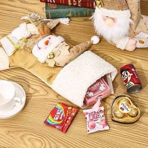 Calcetín de Navidad dorado de gran tamaño de lujo, felpa hecha a mano, Papá Noel, muñeco de nieve, decoración colgante, <span class=keywords><strong>chimenea</strong></span> colgante, Navidad - Product Image 4