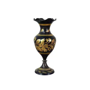 Florero de lujo con soporte para flores, florero de acabado negro con diseño de flores doradas, decoración del hogar - Product Image 1