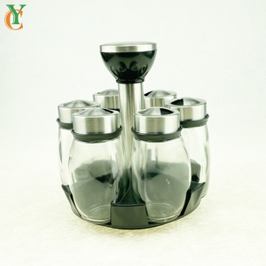 4OZ 125ml di sale e caffè, contenitore per spezie in vetro con tappo a vite e supporto rotante nero forma piatta - Product Image 2