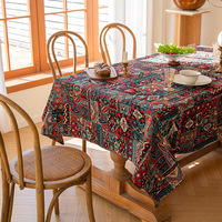 Nappe Jacquard Épaisse en Coton et Lin Ethnique, Motif Géométrique, Anti-Poussière, Rectangulaire, pour Décoration de Table à Manger ou de Table à Thé