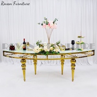 Serpentiner-Tisch Gold Glas Edelstahl mit Kristall Neuester Stil Luxus für Hochzeiten Esstisch Esszimmermöbel