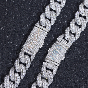 MSN-862 Cadena Cubana de Plata 925 con Diamantes, Collar con Diamantes Cultivados en Laboratorio con Corte Brillante Redondo - Product Image 2
