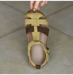 Sandales romaines à une bride en cuir souple, tressées et ajourées, au design original et élégant, ultra-douces, pour femmes, pour l'extérieur, les vacances et la plage - Product Image 1