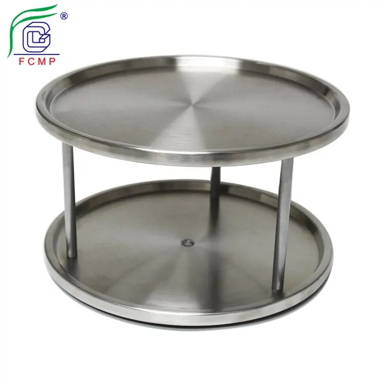 Mesa de comedor redonda de 360 grados, bandeja giratoria de 2 niveles de acero inoxidable